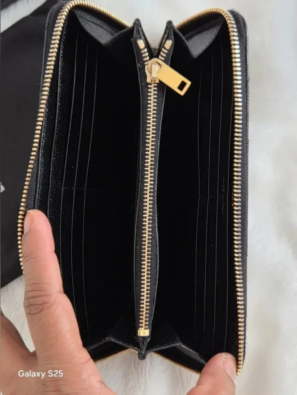 Saint Laurent Black Quilted Leather Zip Wallet with Gold YSL Logo